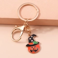 Halloween pumpkin head with witch hat keychain on a pink textured background - Pumpkin Head