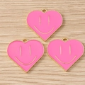 Pink heart smiley face charms with gold alloy frame for DIY jewelry making and crafts - 10 Pieces Pack / Rose Red