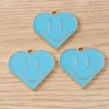 Macro view of blue heart smiley face pendants with golden trim on wood texture - 10 Pieces Pack / Blue