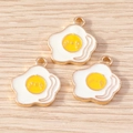 Detailed macro view of cute cartoon fried egg charms with golden edges for DIY jewelry - Single Loop Fried Egg / 10 Pieces Pack
