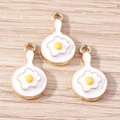 Macro view of cute fried egg enamel alloy pendants for DIY jewelry making - White Pan Fried Egg / 10 Pieces Pack