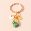 Dettaglio di portachiavi cinese con sacchetto della fortuna verde e ciondolo Fu d'oro - Verde