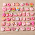 Pink cartoon resin charms in flower and animal shapes with metal loops for DIY jewelry - 10 Pieces Pack / Pink
