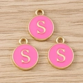 Detailed view of pink enamel alphabet S charms with golden edges for DIY jewelry - Letter S / 10 Pieces Pack