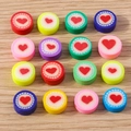 Colorful mixed clay heart round beads set for DIY jewelry making on wood background - Heart / 30Pcs Pack