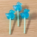 Cute blue resin duck lollipop charms with glitter and silver rings for DIY jewelry making - 10 Pieces Pack / Blue