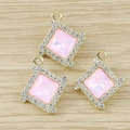 Roze edelsteen vierkante hangers met goudlaag en strass voor DIY sieraden maken - Roze