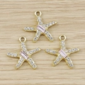 Ciondoli a stella marina dorata con strass rosa per collane e bracciali fai-da-te - Stile Gemma Rettangolare Rosa Base Oro / Rosa