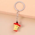 Llavero creativo de corazón de manzana con anillo de metal y detalles de fruta de resina - Corazón de manzana