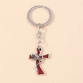 Portachiavi con teschio e croce rossa gotica per zaini e chiavi di tendenza - Argento Rosso