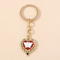 Vintage heart shaped keychain with white butterfly pendant and red enamel gold finish - Gold White Butterfly Heart