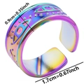 Detailansicht verstellbarer Regenbogen-Stahlring mit Teufelsauge und Größenangaben - Regenbogen