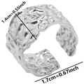 Detailed dimensions of a silver textured ring with hammered finish and open design - Silver