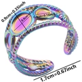 Detail view of rainbow plating 304 stainless steel ring with twisted texture and open band - Rainbow