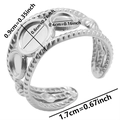 Detailed size specifications for triple setting stainless steel twisted open ring base - Silver