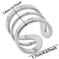 Top view detail of adjustable hollow triple band ring showing dimensions and texture - Silver