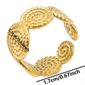 Detailed dimension guide for the gold braided open ring with size measurements in cm and inches - Gold