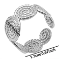 Detail view of adjustable stainless steel spiral rope ring with dimension labels - Silver