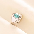 Close-up of adjustable stainless steel ring featuring a teardrop turquoise stone inlay - Silver Light Blue Stone Style (J524-S-LB)