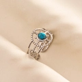 Detail of bohemian adjustable 304 stainless steel ring with turquoise stone in fabric setting - Silver Dark Blue Style