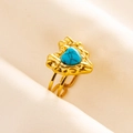 Macro detail of a heart-shaped turquoise stone set in a molten gold irregular ring - Gold-Dark Blue Heart Style (J542-G-DB)