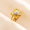 Close-up of vintage heart ring with white marble stone and gold lava texture band - Gold-White Heart Style (J542-G-W)