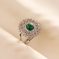 Detail of vintage adjustable ring with green malachite stone and hollow round pattern - Vintage Geometric Hollow Style (J543-S-G) / Silver-Malachite Pattern