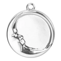 Macro detail of a 304 stainless steel round pendant featuring a moon profile relief design - Silver (S1133-S)