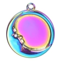 Macro shot of 304 stainless steel crescent moon pendant with iridescent rainbow finish - Rainbow (S1133-R)