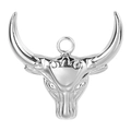 Detailed view of silver bull head pendant in 304 stainless steel with a mirror finish - Silver (S1402-S)