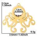 Pendentif poulpe doré en acier inoxydable pour photos avec détails des dimensions - Style Poulpe (X5-G) / Or