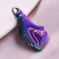 Colgante de mano con corazón de acero inoxidable arcoíris para bisutería DIY - Estilo mano sosteniendo corazón (S1437-R) / Multicolor
