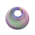 Macro detail of rainbow stainless steel shell charm with radial texture and iridescent finish - Iridescent