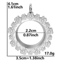Silver 304 stainless steel floral round frame locket pendant with dimensions 4.1x3.5cm - Silver