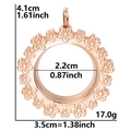 Rose gold stainless steel locket pendant with floral relief and detailed measurements - Rose Gold