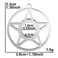 Polished silver stainless steel star pendant with 3.3cm size measurements on white background - Silver