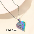 Collana a cuore in acciaio inossidabile arcobaleno con ala e impronte di piedi, 26x22mm - Cuore Alato con Impronte - Arcobaleno (S737-R+N22-R)