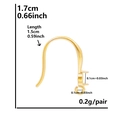 Detailed specs of gold 304 stainless steel earring hooks with dimensions and 0.2g weight - Gold Style (D179-G)