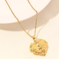 Collana a cuore dorata con rilievo floreale barocco e placcatura in oro 18k - Cuore Floreale Vintage - Oro (S904-G+N22-G)