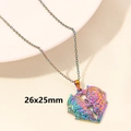 Collana con ciondolo a cuore arcobaleno in acciaio inox con incisioni floreali e oro 18k - Cuore Floreale Vintage - Arcobaleno (S904-R+N22-R)