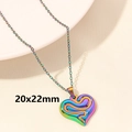 Collana con ciondolo a cuore arcobaleno 20x22mm con superficie in acciaio inossidabile - Cuore Ondulato 3D - Arcobaleno (S1022-R+N22-R)