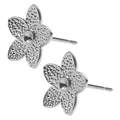 Orecchini a lobo floreali in acciaio inox 304 con finitura martellata opaca - Stile Argento (D168-S)