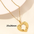 Collana a cuore cavo dorato con trama a ingranaggi steampunk e placcatura 18k - Cuore Ingranaggi Vuoto - Oro (S1069-G+N22-G)