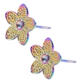 Orecchini a lobo a fiore arcobaleno iridescente con placcatura in oro 18 carati - Stile Multicolore (D168-R)
