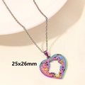 Collana con ciondolo a cuore arcobaleno con ingranaggi steampunk e finitura 25x26mm - Cuore Ingranaggi Vuoto - Arcobaleno (S1069-R+N22-R)