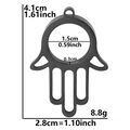 Black stainless steel Hamsa hand pendant with protective glass and dimension markings - Thin Style / Black