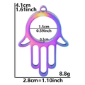 Rainbow hamsa hand pendant in stainless steel with colorful plating and dimensions - Thin Style / AB Color