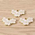 Three-piece cherry blossom flower charms with white enamel and golden alloy details - 10 Pieces Pack / White (YD2161)