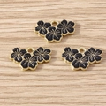 Fashionable floral DIY pendant with black enamel oil drops and golden alloy base in 10-pack - 10 Pieces Pack / Black (YD2161)