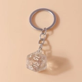 Creative translucent resin D20 dice keychain with colorful glitter and silver ring - Clear